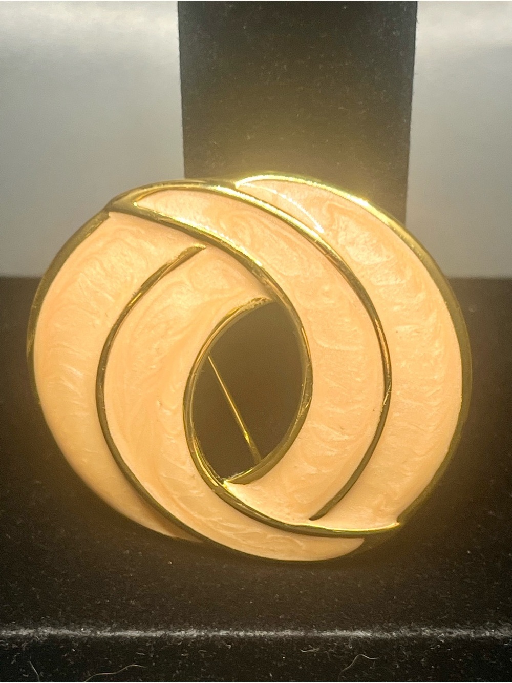 Vintage Napier peach enamel swirl brooch gold tone abstract pin